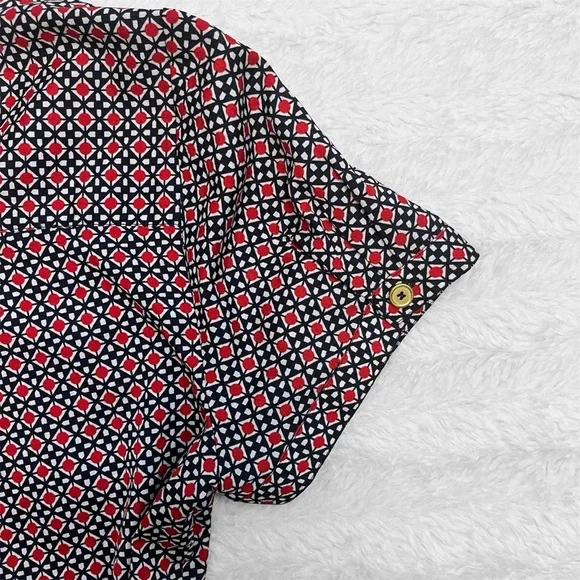 The Limited Women’s Geometric Print Short Sleeve Blouse - Red/White/Navy Blue - Picture 5 of 8